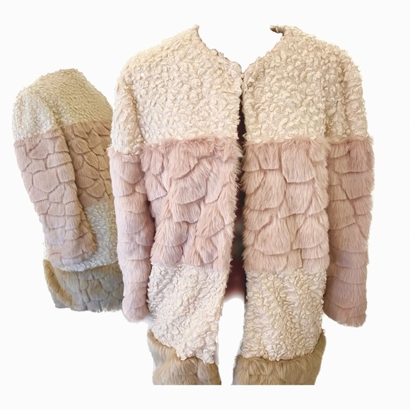 Endless Rose jacket, faux fur cream blush pink and mauve color block,size medium - Picture 2 of 8